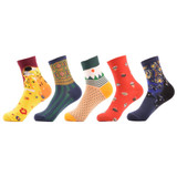 SANZETTI 5 pairs/lot Women's Funny Colorful Combed Cotton Socks Cartoon Food Oil Painting Cute Ankle Socks Novelty Gift