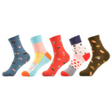 SANZETTI 5 pairs/lot Women's Funny Colorful Combed Cotton Socks Cartoon Food Oil Painting Cute Ankle Socks Novelty Gift