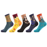 SANZETTI 5 pairs/lot Women's Funny Colorful Combed Cotton Socks Cartoon Food Oil Painting Cute Ankle Socks Novelty Gift