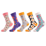 SANZETTI 5 pairs/lot Women's Funny Colorful Combed Cotton Socks Cartoon Food Oil Painting Cute Ankle Socks Novelty Gift