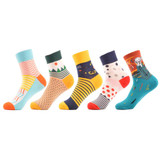 SANZETTI 5 pairs/lot Women's Funny Colorful Combed Cotton Socks Cartoon Food Oil Painting Cute Ankle Socks Novelty Gift