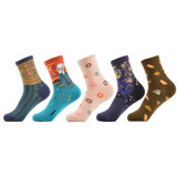 SANZETTI 5 pairs/lot Women's Funny Colorful Combed Cotton Socks Cartoon Food Oil Painting Cute Ankle Socks Novelty Gift