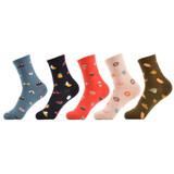 SANZETTI 5 pairs/lot Women's Funny Colorful Combed Cotton Socks Cartoon Food Oil Painting Cute Ankle Socks Novelty Gift