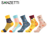 SANZETTI 5 pairs/lot Women's Funny Colorful Combed Cotton Socks Cartoon Food Oil Painting Cute Ankle Socks Novelty Gift