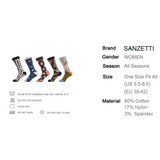SANZETTI 5 Pairs/Lot Flower Mountain Dot Funny Paint Combed Cotton Crew Women Socks Wedding Gift EU Size 35-42