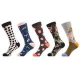 SANZETTI 5 Pairs/Lot Flower Mountain Dot Funny Paint Combed Cotton Crew Women Socks Wedding Gift EU Size 35-42