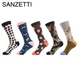 SANZETTI 5 Pairs/Lot Flower Mountain Dot Funny Paint Combed Cotton Crew Women Socks Wedding Gift EU Size 35-42