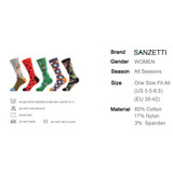 SANZETTI 5 Pairs/Lot Bright Funny Painting Women Socks Colorful Dot Green Cute Family Cartoon Flower Pattern Combed Cotton Socks