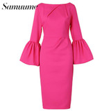 Samuume High Class Sexy Office Lady Temperament Flare Sleeve Round Neck Dress Women 2017 Bodycon Pencil Dress Vestidos A1609031