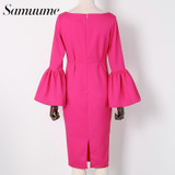 Samuume High Class Sexy Office Lady Temperament Flare Sleeve Round Neck Dress Women 2016 Bodycon Pencil Dress Vestidos A1609031