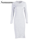 Samuume Elegant Autumn Stretchy Bodycon Dress 2018 O-Neck Long Sleeve Ladies Office Winter Pencil Sexy Dresses Vestidos S1711305