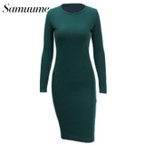 Samuume Elegant Autumn Stretchy Bodycon Dress 2018 O-Neck Long Sleeve Ladies Office Winter Pencil Sexy Dresses Vestidos S1711305