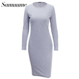 Samuume Elegant Autumn Stretchy Bodycon Dress 2018 O-Neck Long Sleeve Ladies Office Winter Pencil Sexy Dresses Vestidos S1711305