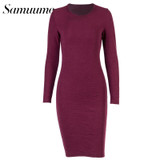 Samuume Elegant Autumn Stretchy Bodycon Dress 2018 O-Neck Long Sleeve Ladies Office Winter Pencil Sexy Dresses Vestidos S1711305
