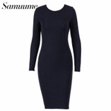 Samuume Elegant Autumn Stretchy Bodycon Dress 2018 O-Neck Long Sleeve Ladies Office Winter Pencil Sexy Dresses Vestidos S1711305