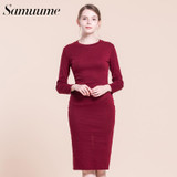 Samuume Elegant Autumn Stretchy Bodycon Dress 2018 O-Neck Long Sleeve Ladies Office Winter Pencil Sexy Dresses Vestidos S1711305