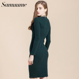Samuume Elegant Autumn Stretchy Bodycon Dress 2018 O-Neck Long Sleeve Ladies Office Winter Pencil Sexy Dresses Vestidos S1711305