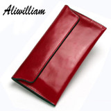 Aliwilliam Brand Genuine Leather Wallets Women 2017 Long Wallet Female Purse Cowhide Cards Wash Holder Wallet Ladies Clutch Bag