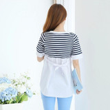 8178# Ties Waist Striped Patchwork Cotton Maternity Nursing Blouses 2017 Summer Breastfeeding Shirts Clothes for Pregnant Women