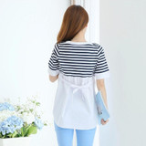 8178# Ties Waist Striped Patchwork Cotton Maternity Nursing Blouses 2017 Summer Breastfeeding Shirts Clothes for Pregnant Women