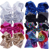 8 Pieces/lot 8" Sequin Hair Bows With Clips For Kids Girls Handmade Large Bling Rainbow Sequin Bows Hairgrips Hair Accessories