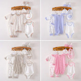 8 pcs / set Newborn Set 0-3 M Cute Horizontal Stripes Patten Baby Clothing Set Boy Girl Cotton Cartoon Underwear Kids Clothes
