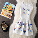 New A-Line dress for Women teenagers butterfly print sleeveless Ladies princess party dress 2017 Women dress vestidos