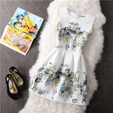 New A-Line dress for Women teenagers butterfly print sleeveless Ladies princess party dress 2017 Women dress vestidos