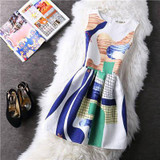 New A-Line dress for Women teenagers butterfly print sleeveless Ladies princess party dress 2017 Women dress vestidos