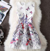 New A-Line dress for Women teenagers  butterfly print sleeveless Ladies princess party dress 12 - 20 years 2017 Women's dress