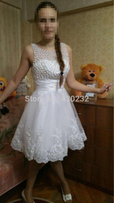 New 2017 White Short Wedding Dresses The Brides Sexy Lace Wedding Dress Bridal Gown Plus Size Ivory vestido de noiva Real Sample