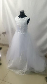 New 2017 White Ball Gown Flower Girl Dresses For Wedding With Shwal Tulle Beads First Communion Dresses Girl Pageant Gown F50