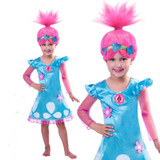 New 2017 Trolls Party Dress for Girls Baby Kid Costumes Autumn Christmas Flower Cartoon Girl Dresses Wig Toddler Clothing Troll
