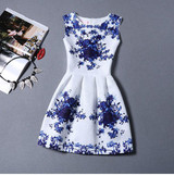 New 2017 summer women floral print dress sleeveless o neck vintage casual dresses colorful knee length dress