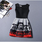 New 2017 summer women floral print dress sleeveless o neck vintage casual dresses colorful knee length dress