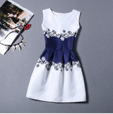 New 2017 summer women floral print dress sleeveless o neck vintage casual dresses colorful knee length dress