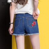 New 2017 Summer Women High Waist Short Jeans Flower Embroidery Pockets Denim Short Vintage Casual Shorts New 2017 Summer Women High Waist Short Jeans Flower Embroidery Pockets Denim Short Vintage Casual Shorts