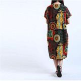New 2017 Summer Plus Size Women Vintage Casual Robe Big Sizes Short Sleeve Print Dresses Loose Pocket Cotton Linen Dress Vestido