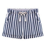 New 2017 Summer Plus Size high waist shorts women Cotton Elastic waist Casual Striped shorts