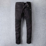 New Famous Brand Designer Mens Ripped Biker Jeans 100% Cotton Black Slim Fit Motorcycle Jeans Men Vintage Distressed Denim Pants