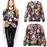 New Europe Women Pullover Vintage Floral Print O Neck Long Sleeve Casual Sweatshirt Tops