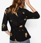 New Euro Fashion 2017 Women Vintage Retro V Collar Flower Printed Black Kimono Blouses Shirt Sashes Feminina Blusas Shirts Tops