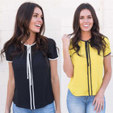 New elegant Ruffles shirt women OL formal slim stand collar short sleeve chiffon blouse office ladies work wear tops