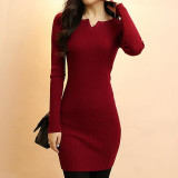 New Design Sweater Dress For Women 2017 Autumn Winter Casual Pullovers Jumper Sexy V neck Bodycon Basic Knitted Sweater Dress
