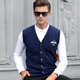 New design mens autumn cashmere sweater vest fashion plaid sleeveless sweater man argyle v-neck wool sweater cardigan