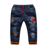 New children clothing baby boys thermal pants jeans for kids 0-5T baby girls plus velvet warm trousers denim autumn and winter