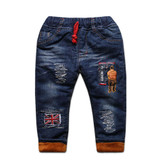 New children clothing baby boys thermal pants jeans for kids 0-5T baby girls plus velvet warm trousers denim autumn and winter