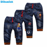 New children clothing baby boys thermal pants jeans for kids 0-5T baby girls plus velvet warm trousers denim autumn and winter