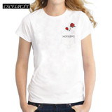 Nothing Letter Print T Shirt Rose Harajuku T-Shirt Women 2017 Summer Casual Short Sleeve TShirt White Gray Punk Shirts