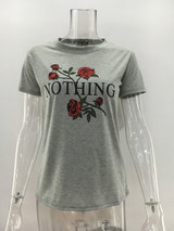 Nothing Letter Print Rose Harajuku T-Shirt Women 2017 Summer Casual Short Sleeve TShirt Female Plus Size Punk Tops Shirts